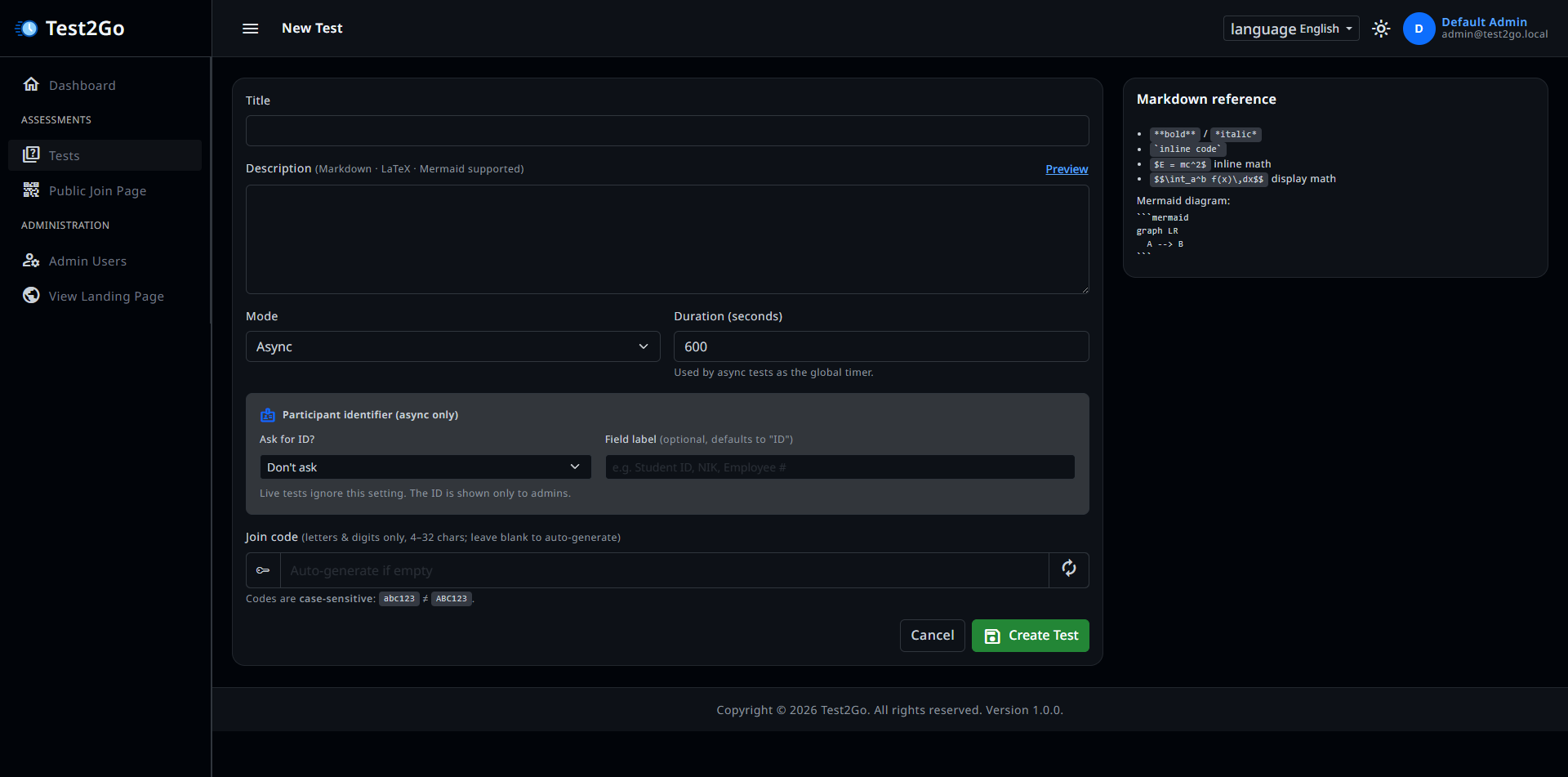 Create Test Form